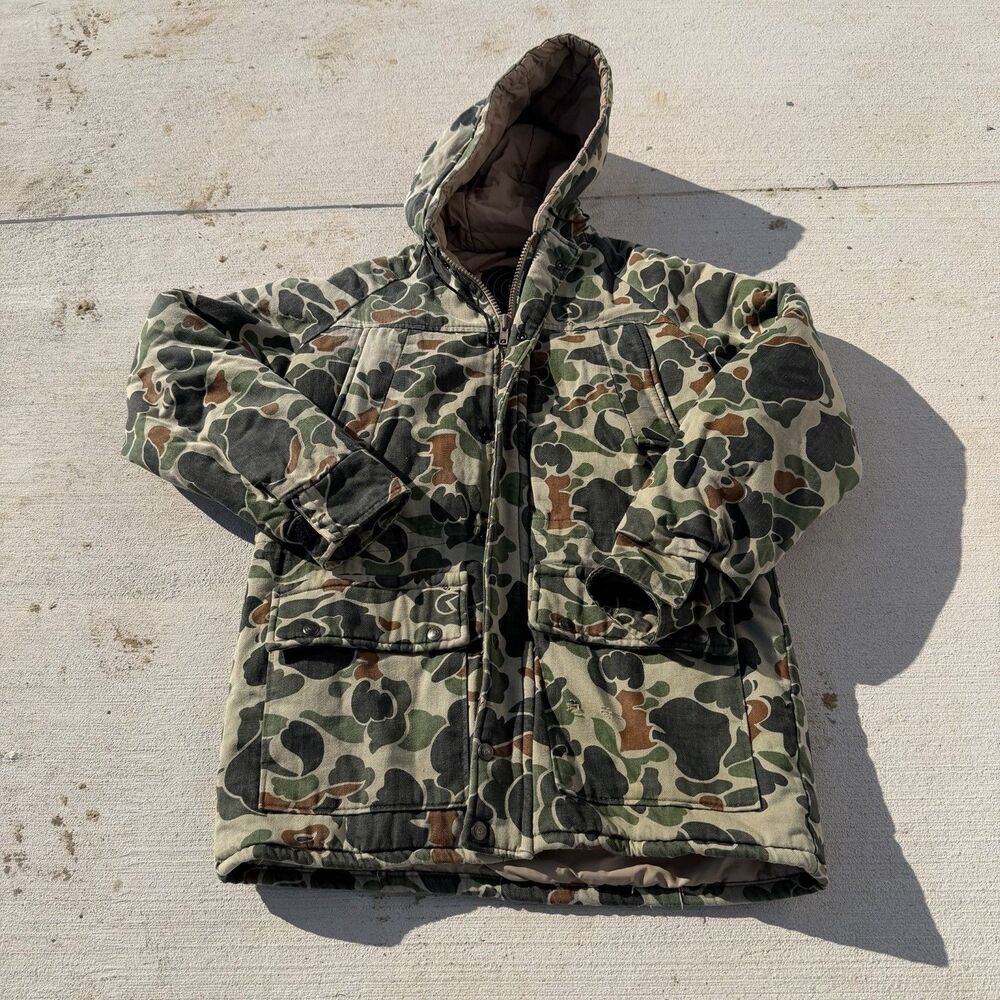 10X Camouflage Jacket Mens Medium Regular Duck Camo Hooded Insulated Hunting 90s